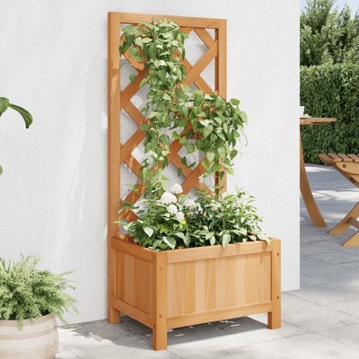vidaXL Solid Fir Wood Planter with Trellis - Brown Rectangular Outdoor Flower Box for Garden, Patio, Terrace