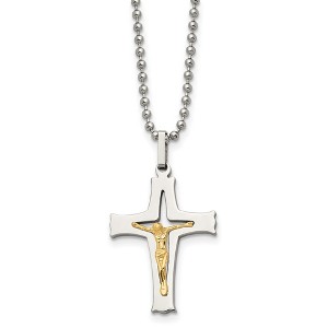 Black Bow Jewelry Stainless Steel & 14k Yellow Gold Accent SM Crucifix Necklace, 22 Inch - 1 of 4