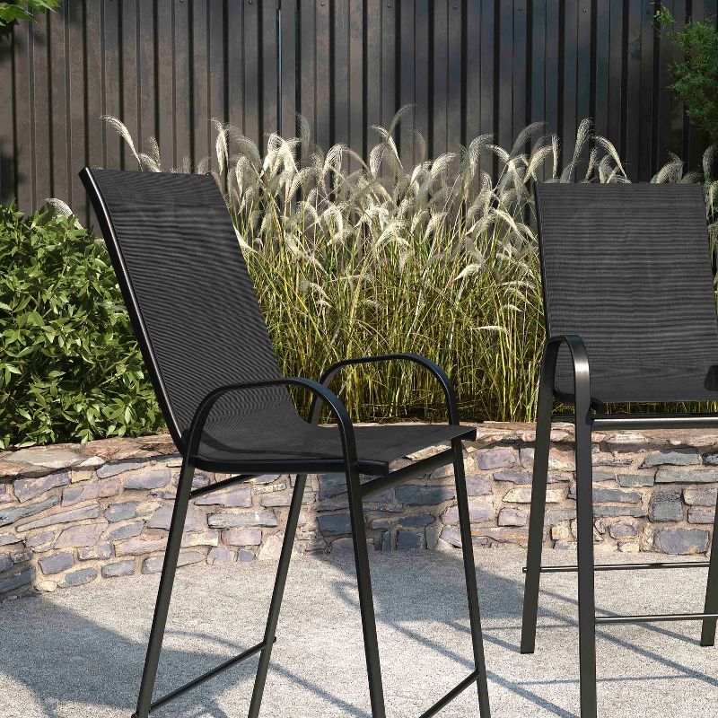 Merrick Lane Set of 2 Manado Series Metal Bar Height Patio Chairs with Black Flex Comfort Material, 3 of 15