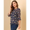 INSPIRE CHIC Women's Round Neck Ruffle 3/4 Sleeve Floral Print Chiffon Blouse - 4 of 4