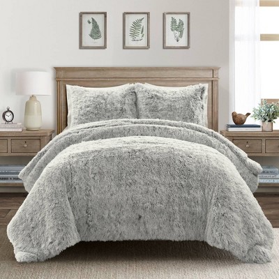 Lush Decor Emma Faux Fur Comforter Set - Dark Gray - Full - Queen