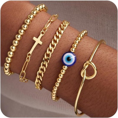 Gold Bracelets for Women,Dainty Bracelets Set for Women Trendy, Gold Bracelets Stack With Beaded, Cuban