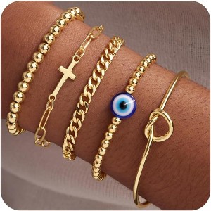 Gold Bracelets for Women,Dainty Bracelets Set for Women Trendy, Gold Bracelets Stack With Beaded, Cuban - 1 of 4