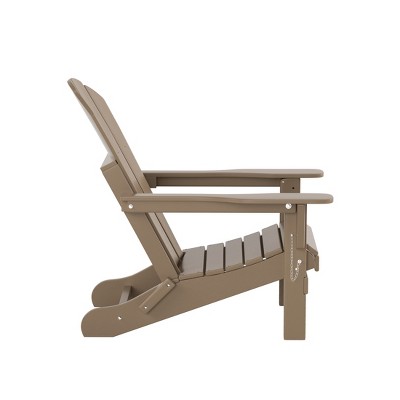 Weathered Wood HDPE Folding Adirondack Chair with Ottoman
