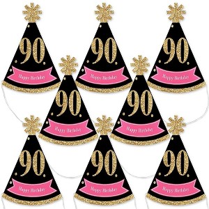 Big Dot of Happiness Chic 90th Birthday - Pink, Black and Gold - Mini Cone Birthday Party Hats - Small Little Party Hats - Set of 8 - 1 of 4