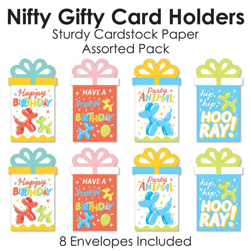 Big Dot of Happiness Assorted Balloon Animals - Happy Birthday Party Money and Gift Card Sleeves - Nifty Gifty Card Holders - Set of 8, 5 of 9