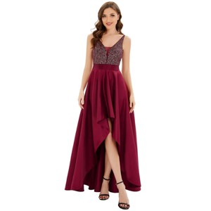 Ever-Pretty Glitter V-Neck A-line High-Low Satin Prom Dress - 1 of 4