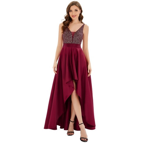 Ever-Pretty Glitter V-Neck A-line High-Low Satin Prom Dress - image 1 of 4