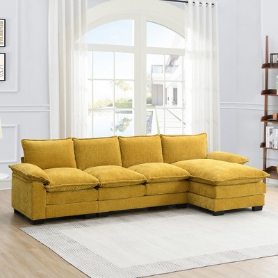 Whisen Modern L-shaped Chenille Cloud Sofa with Double Cushions and Reversible Chaise Lounge