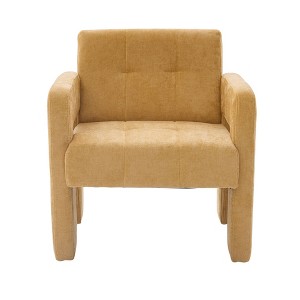 Gulches Modern Minimalist Accent Chair, Mustard Yellow Chenille Upholstered Nordic Style Lounge Chair - 1 of 4