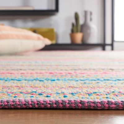 Handwoven Pink and Blue Wool Cotton 6' x 9' Area Rug