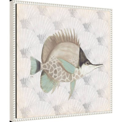 Neutral Vintage Fish Graphic Art on Canvas with White Frame