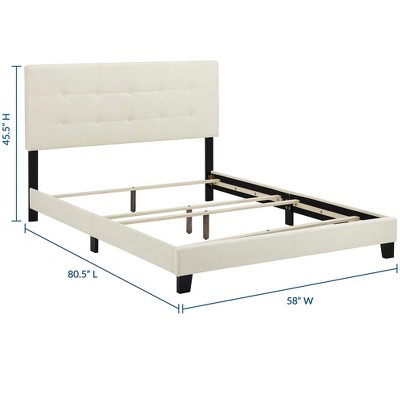 Elegant Ivory Full Platform Bed with Tufted Velvet Upholstery
