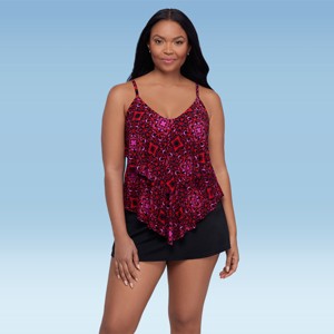 Trimshaper Women's Ronnie Two Tier Ruffle Tankini Swimsuit Top - 1 of 3