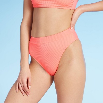 coral high waisted bikini bottoms