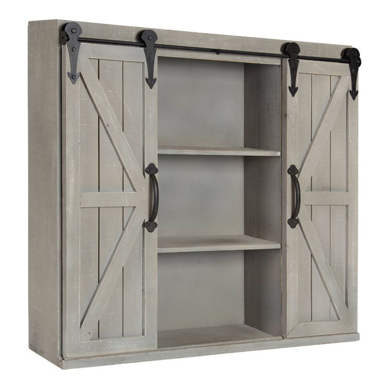 Decorative Wood Wall Storage Cabinet with 2 Sliding Barn Doors Rustic Gray - Kate &#38; Laurel All Things Decor, 3 of 9