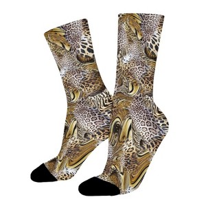 African Wild Animal Leopard Zebra Skin Women Printed Crew Socks Funny Funky Socks Soft Polyester Novelty Gifts for Artists Men - 1 of 1