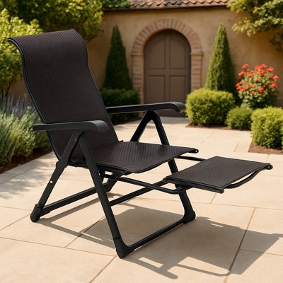 GustoWave Patio Folding Rattan Leisure Chair With Footrest And Backrest, Suitable For Garden Beach Balcony