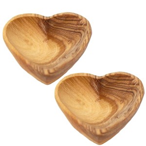 Slickblue Rustic Olive Wood Heart Decorative Bowl Set – Hand-Carved Jewelry Bowls, 2 Inches, Natural - 1 of 4