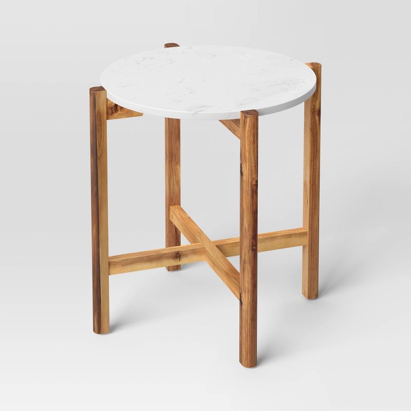 Wood and Marble Accent Table Natural - Threshold™, 4 of 7