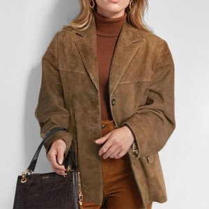 Coolmee Women's Faux Suede Leather Jackets Casual Cropped Coats Vintage Button Down Shackets - 1 of 4