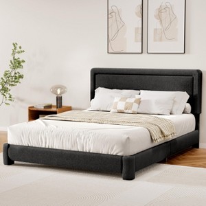 Vipbear Boucle Bed Frame,Upholstered Bed Frame With Headboard, Surface Cover Soft Cloud Bed Frame Easy Assembly, No Box Spring Required - 1 of 4