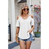 Womens Eyelet  Embroidery Tops Spaghetti Straps Short Sleeve Cold Shoulder Front Knit Casual Summer Lightweight Blouses for Women - 4 of 4