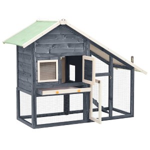 vidaXL Rabbit Hutch 2-Tier Bunny Cage with Pull Out Tray House Solid Fir Wood - Gray and White - 1 of 4