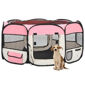 VidaXL Foldable Dog Playpen with Carrying Bag Pink 57.1 in.x57.1 in.x24 in. - 1 of 4