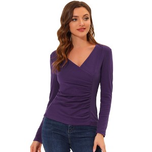 INSPIRE CHIC Women's Deep V Neck Cross Wrap Long Sleeve Ruched Top - 1 of 4