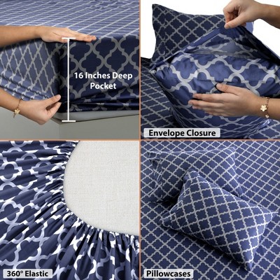 Navy Blue and White Microfiber Twin XL Deep Pocket Sheet Set
