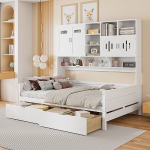 TIRAMISUBEST Twin/Full Size Daybed With 2 Storage Drawers and All-in-One Cabinet, Wooden Daybed Frame Sofa Bed with Open Storage Shelves - 1 of 4