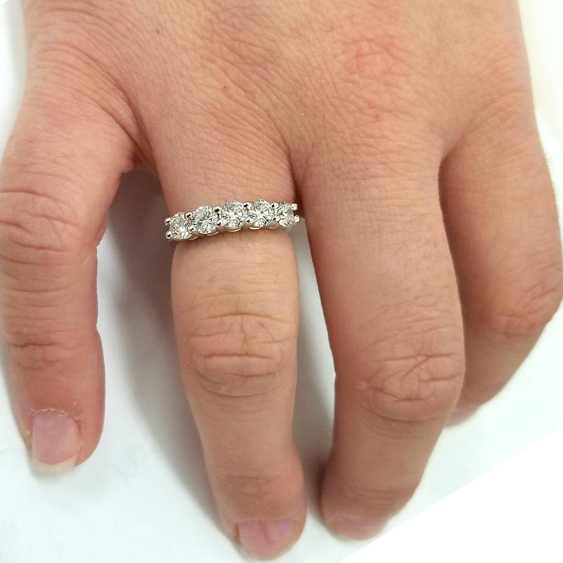 Pompeii3 1ct Five Stone Natural Round Diamond Wedding Anniversary Ring 14K White Gold, 5 of 8