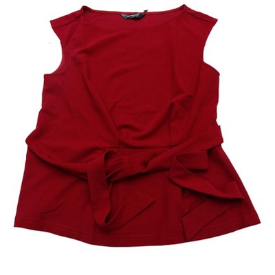 INSPIRE CHIC Women's Summer Tie Front Boat Neck Sleeveless Work Blouse