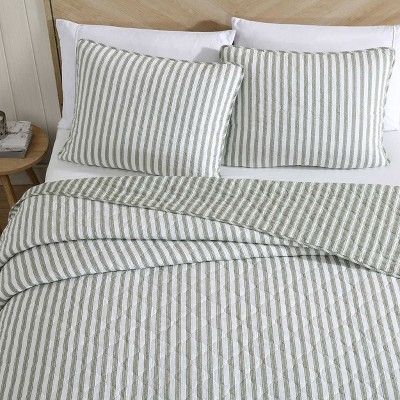Ivory and Sage Reversible Cotton King Quilt Set