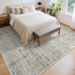 Area Rug Washable Rugs Vintage Floral Low Pile Area Rugs Non-Slip Backing Carpet for Bedroom - 1 of 4