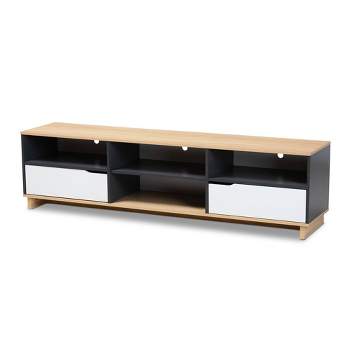 Reed 2 Drawer Wood TV Stand for TVs up to 75" White/Oak - Baxton Studio