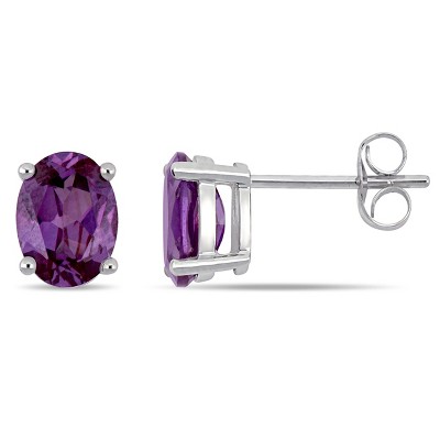 EVERLY JEWELRY | 14k White Gold 3 1/3 CT TGW Simulated Alexandrite Oval Solitaire Stud Earrings