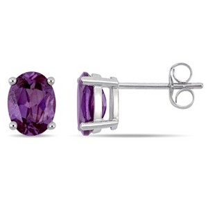 EVERLY JEWELRY | 14k White Gold 3 1/3 CT TGW Simulated Alexandrite Oval Solitaire Stud Earrings - 1 of 3