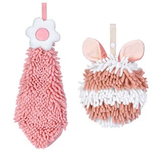 REGALWOVEN 2 Packs Soft Absorbent Flower and Rabbit Shape Decorative Chenille Hand Towel for Bathroom 6" x 15"/7" x 7" - 1 of 4