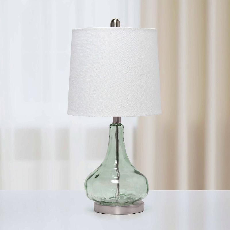23.25&#34; Contemporary Rippled Colored Glass Bedside Desk Table Lamp with Fabric Shade White/Green - Lalia Home, 3 of 8