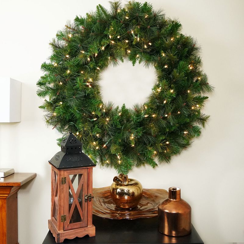 Northlight Real Touch™️ Pre-Lit Canyon Mixed Pine Artificial Christmas Wreath - 36" - Clear Lights, 4 of 7