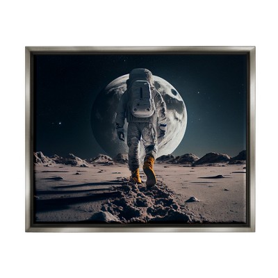 Stupell Industries Man On Moon Outer Space Astronaut Framed Canvas