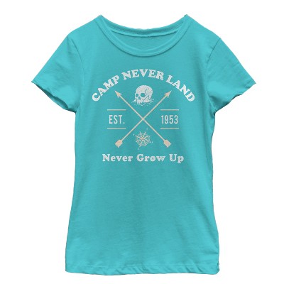 Girl's Peter Pan Camp Neverland Est. 1953  T-Shirt - Tahiti Blue - Large