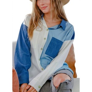 Women's Color-block Button Up - FANTASTIC FAWN - 1 of 3