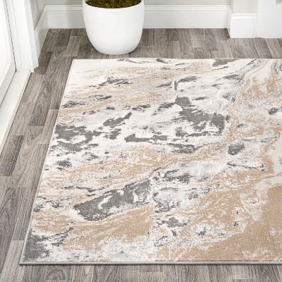 Marbled Swirl Ivory and Charcoal 5'x8' Synthetic Area Rug