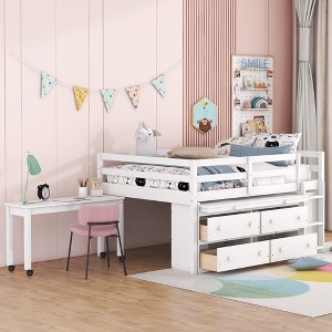 NicBex Full Size Loft Bed with Movable Desk Pine Bed Frame with Drawers, Shelves, Ladder and Full Length Guardrail, No Box Spring Required - 1 of 4