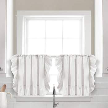 2pk 24"x39" Linen Ruffle Curtain Tiers White - Lush Décor