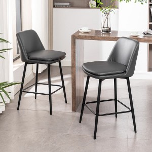 Swivel Barstools Set Of 2, Modern Upholstered Kitchen Bar Stools With Metal Legs, Counter Height Bar Chair With Backrest, Footrest - 1 of 3
