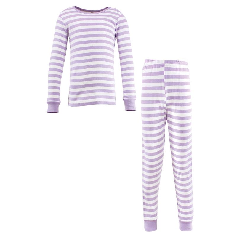 Hudson Baby Infant Girl Cotton Pajama Set, Lilac Stripe, 1 of 5